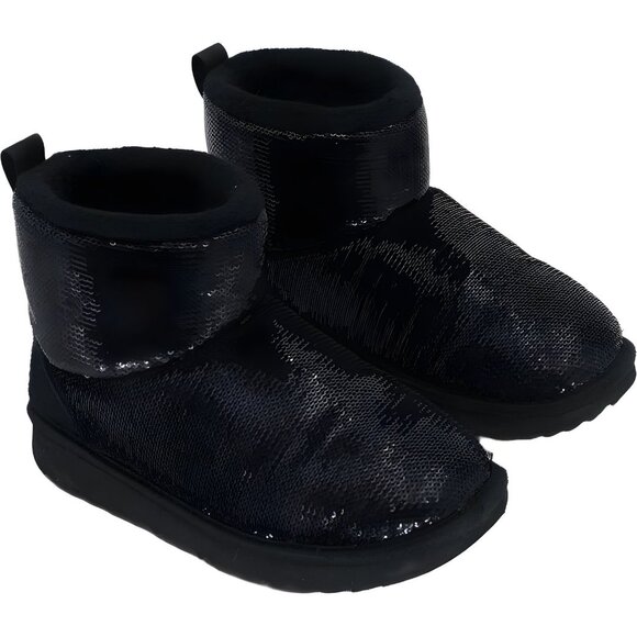 UGG Girls Classic Mini Mirror Ball Black Boot - 2 Little Kid - Picture 4 of 6